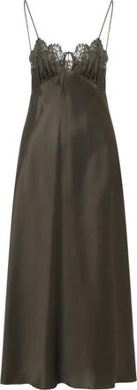 Saint Laurent Slip Dress in Silk Satin and Lace