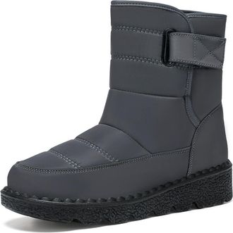 Generic Womens Winter Snow Boots Short Mid-Calf Ankle Booties Waterproof Non-Slip Fleece Lined Slip-On Fashionable Gift For Mom(Gray,7.5 UK)