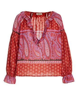 Boteh Botech Kaleido Ruffled Cotton-Linen Tunic Top Size S