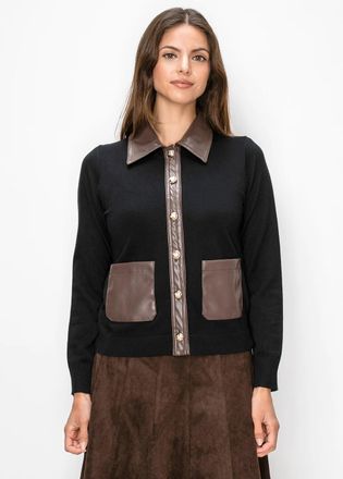YAL New York Collared Knit Jacket in Black