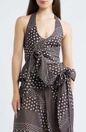 Damson Madder Leandra Tie Waist Halter Camisole in Dark Brown at Nordstrom, Size 14 Us