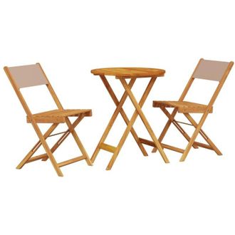 vidaXL Juego De Bistro De 3 Piezas Tela Y Madera Maciza Taupe Vidaxl