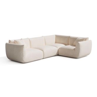 Sia Home Sof&aacute; esquinero derecho modular 5-6 plazas terciopelo chenilla crema