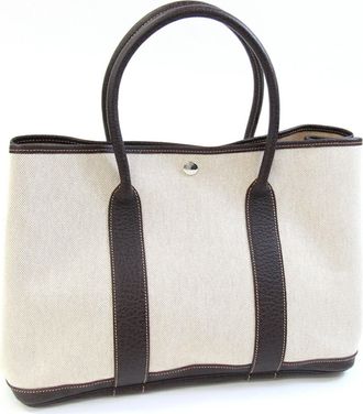 Herm&egrave;s Garden Marron Toile H Leather Handbag Tote Bag (Pre-Owned)