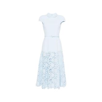 Self Portrait Midi Dresses, female, Blue, Size: L Crepe Flower Midi Dress