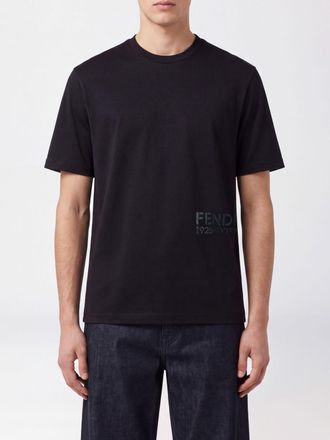 Fendi T-shirt in cotone con logo a contrasto sul petto