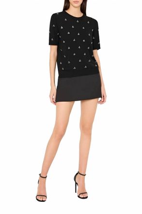 Milly Rosalyn Rhinestone Crewneck Top In Black