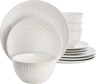 Gibson Home Earlhart 12 Piece Stoneware Dinnerware Set in White at Nordstrom