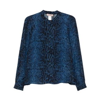 Twinset Camisa de Crep&eacute; de China - Blouses & Shirts - Mujer - Azul - XL