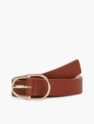 Tommy Hilfiger Womens Double-Loop Buckle Pebbled Leather Belt - Winter Cognac - 40