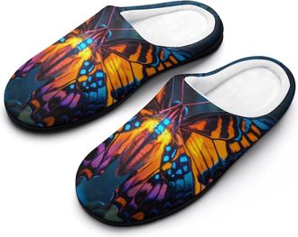 Generic Orange Butterfly in Night Cotton Slippers for Women Indoor Outdoor Slipper Slip-On Memory Foam Home Shoes