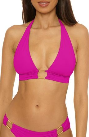 BECCA by Rebecca Virtue Color Code Halter Bikini Top in Hibiscus at Nordstrom, Size Medium