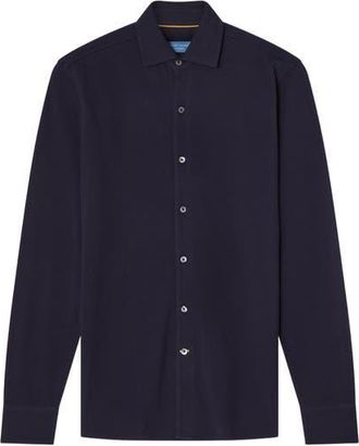 Robert Talbott Foster Long Sleeve Pique Knit Shirt in Classic Navy at Nordstrom, Size Xx-Large