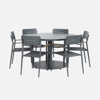 Sweeek Mesa De Jard&iacute;n Redonda De Aluminio Con 6 Sillas