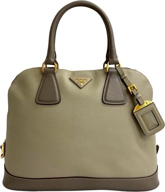 Prada Beige Leather Boston Bag Handbag Tote Bag (Pre-Owned)