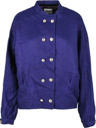 Forte_Forte Gedestructureerde jas met knoopsluiting - Dames - Zomerjassen - Paars - XL - Wol - Jassen