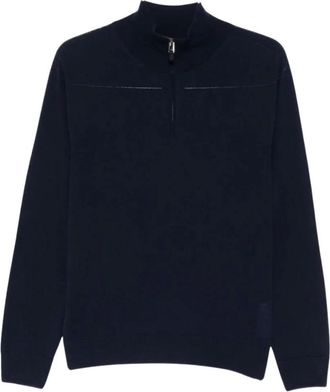 Canali Trui met col - Heren - Truien - Blauw - Maat: 2XL