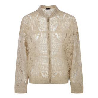 Fabiana Filippi Cardigans, female, Beige, Size: 2XS Foliage Stitch Bomber Jacket