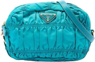 Prada Pre-owned Gathered Nylon Crossbody Bag - Dames - Vintage Schoudertas - Blauw - ONE Size - Nylon - Vintage
