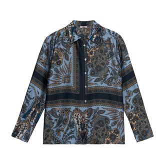 Oltre Overhemden, Dames, Veelkleurig, L, Satijn, Shirt van satijn met print