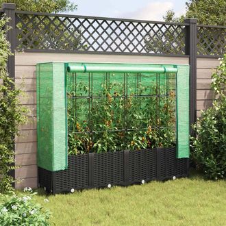 Berkfield Home Raised Bed with Greenhouse Cover Rattan Look 160x40x138 cm in Black | Size: 160 x 40 x 138 cm
