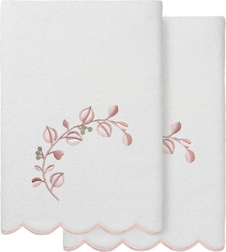 Linum Home Textiles 100% Turkish Cotton Wild Branch Scallop 2Pc Embellished Bath Towel Set