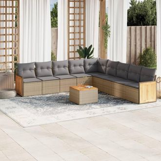 vidaXL Juego De Sof&aacute;s Jard&iacute;n Con Cojines Beige 10 Pzas Rat&aacute;n Sint&eacute;tico Vidaxl