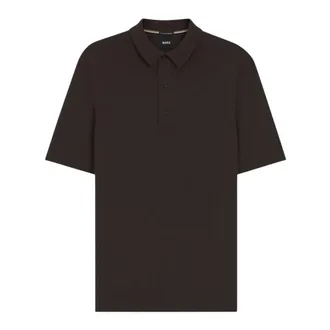 HUGO BOSS Hugo, Polo Shirts, male, Brown, Size: 2XL Strikket Polo i Merino Uld