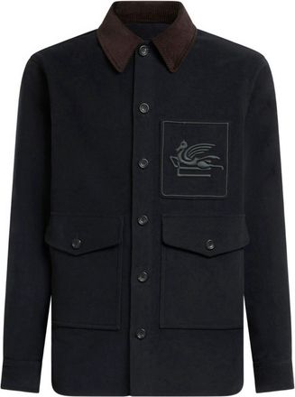 Etro Mens Green Corduroy-Collar Jacket Cotton