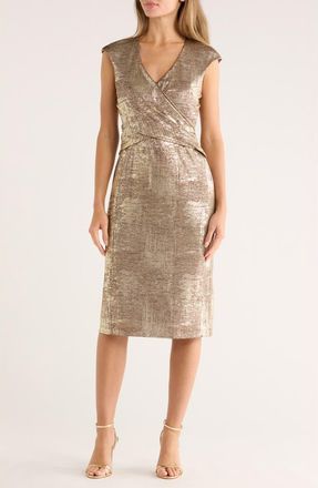 Connected Foiled Jersey Short Sleeve Dress in Flax at Nordstrom Rack, Size 10