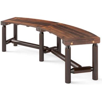 Costway Panchina Curva da Patio, Panchina di Legno Massello per 2-3 Persone, Panca da Fuoco Senza Schienale per Esterni, Giardino e Bordo Piscina
