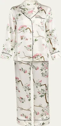 Olivia Von Halle Lila Ana Blossom-Print Silk Satin Pajama Set