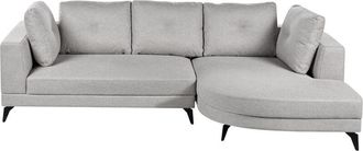 Beliani Sof&aacute; Moderno Esquinero Izquierdo Tapizado De Lino Sint&eacute;tico Repelente Al Agua Patas De Hierro Negras Con Cojines Gris Marum