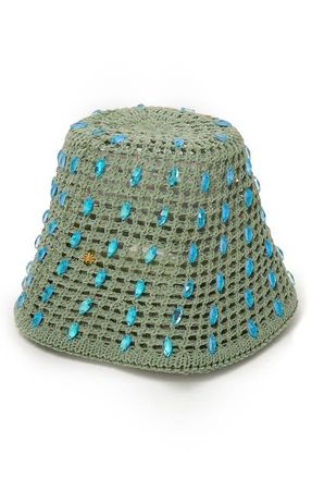 Lele Sadoughi Maya Open Weave Crystal Embellished Bucket Hat in High Tide at Nordstrom