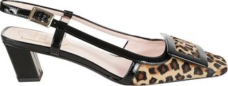 Roger Vivier Luipaardprint Slingback Pumps met hak - Dames - Pumps - Zwart - 38 EU - Wol - Schoenen
