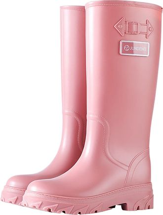 Generic Wellington Boots For Women European American Fashion Versatile High Calf High Heel Slip Resistant Large Size Long Boots Ladies Waterproof High Calf Ra