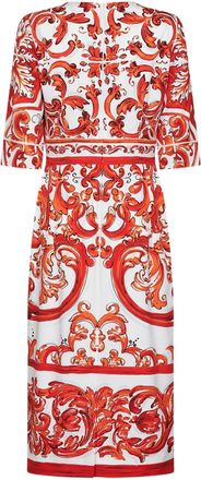 Dolce & Gabbana Womens Midi Dress Orange Maiolica Print Multicolour Silk