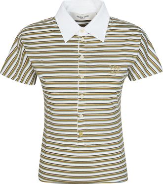 Golden Goose Subdued Striped White Collar Polo Shirt