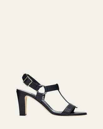 Manolo Blahnik 90mm Miona Leather T-Bar Sandals