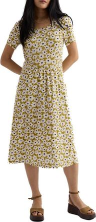 Seasalt Cornwall Enor Print Organic Cotton Fit & Flare Midi Dress in Inked Cosmos Avocado at Nordstrom, Size 12