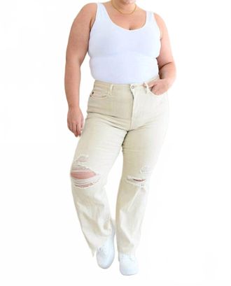 Judy Blue High Rise Distressed Straight Jeans - Plus In Bone