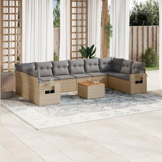 vidaXL Set De Sof&aacute;s De Jard&iacute;n 11pzas Con Cojines Rat&aacute;n Sint&eacute;tico Beige Vidaxl