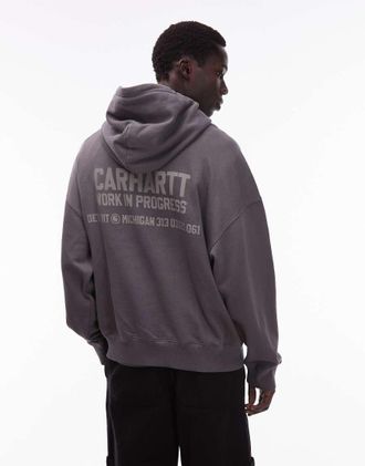 Carhartt Work in Progress Distance - Felpa con cappuccio grigio scuro squadrata