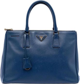 Prada Pre-owned Handbags, female, Blue, Size: ONE SIZE Pre-owned Structured Leather Tote Bag