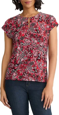 Jones New York Paisley Keyhole Crepe Knit Top in Rouge Multi at Nordstrom, Size X-Large
