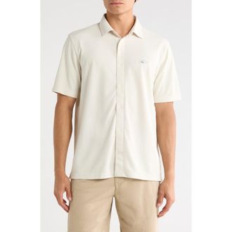 Greg Norman Stretch Piqu&eacute; Button Front Shirt in Silver Birch at Nordstrom Rack, Size Xx-Large