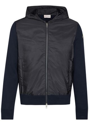 Moncler Logo-appliqu&eacute;d Hooded Shell and Cotton-blend Jacket - Blue - Xxl