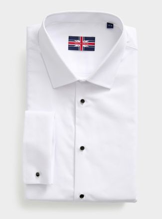 Soul of London Mens Black-button white tuxedo shirt Modern fit