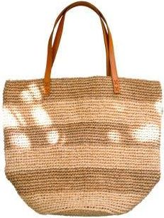 Pink Haley Esther White Striped Premium Raffia Tote at Nordstrom
