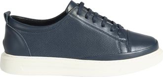 Desa Womens Leather Trainers - Elastic Laces, Flat Heel | Dark Blue - 36
